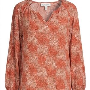 Jessica Simpson Rust-Orange Printed V-Neck Peasant Blouse